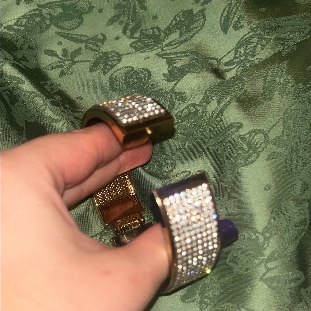 Elegant Gold and Silver tone Rhinestone Glamour Sparkle Bracelet Cuff Bangle - Picture 2 of 3